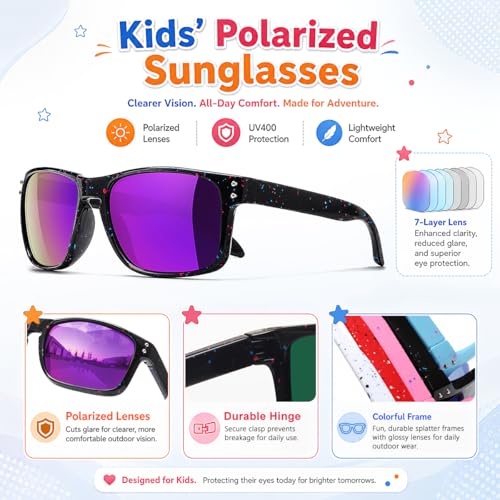 3 Pack Kids Sunglasses Polarized UV Protection Shades for Boys and Girls (A03-blackblue+bluepink+blackpurple)