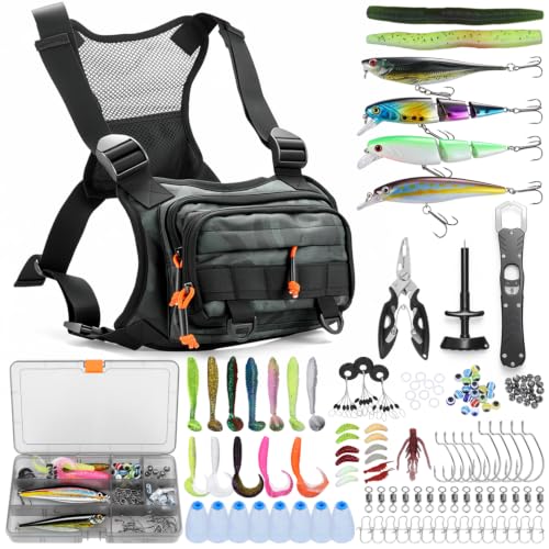 All in One Fishing Chest Pack Tackle Bag with Tackle Box