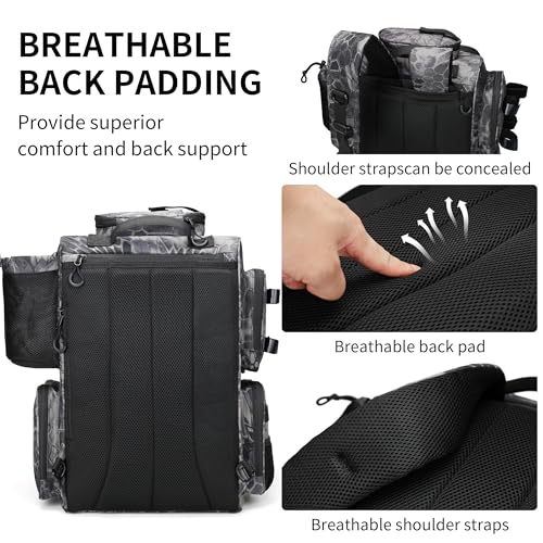 Fishing Tackle Backpack with Rod Holders (Camouflage Black)