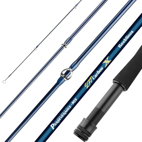 ROOBLINOS 9ft Fast Action Fly Fishing Rod 4 Piece Carbon Fiber Fly Rod with Hard Tube Lightweight & Sensitive for Trout Bass & Stream Freshwater Fishing