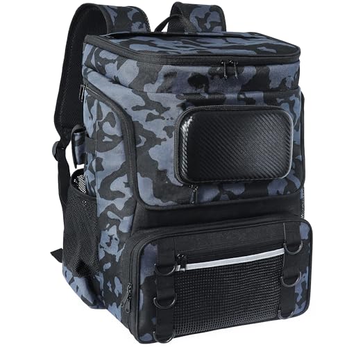 Fishing Backpack with Rod Holder (Camo Black without Tackle Boxes or Fishing Tools)