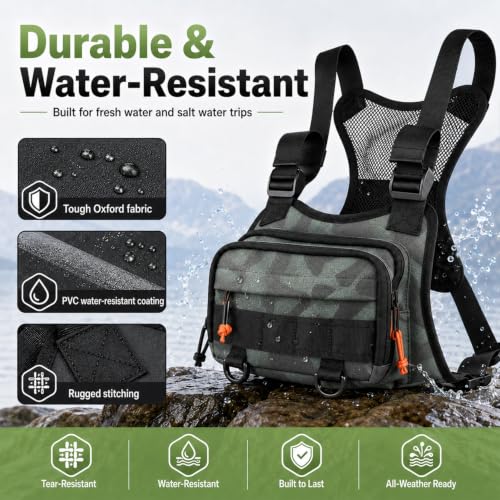 Fishing Chest Pack Vest Bag w (Green)