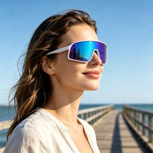 Sunglasses for Men Women (White &Ice Blue Lens)