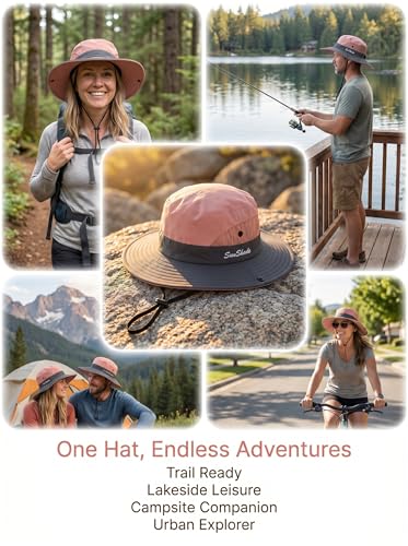 Wide Brim Sun Hat for Men Women (One Size / Pink & Grey)