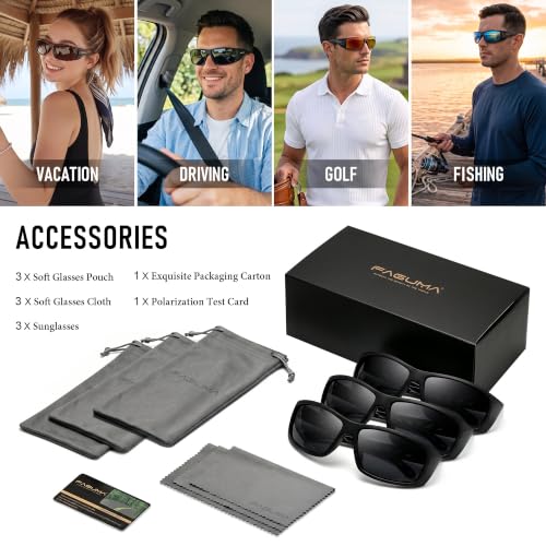 Polarized Sports Sunglasses For Men Women UV400 Protection ((3 Pack)black+black+black)