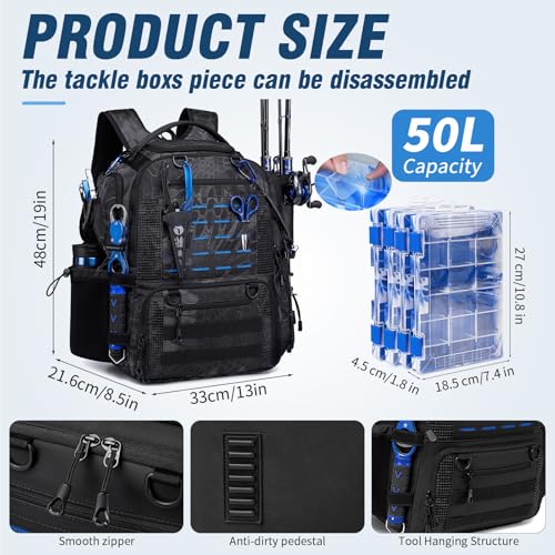 Fishing Tackle Bag with 2 rod holders & 4 Tackle Boxes (Black Camo(4 Tackle Boxes Included))