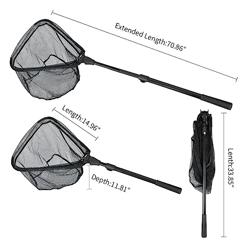 Fishing Landing Net with Telescoping Pole Handle Extends to 63 inches (G: Aircraft-grade Aluminum Handle, 71" Full)