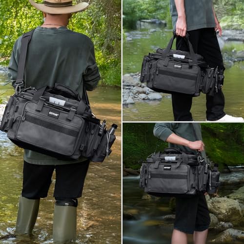 Fishing Tackle Bag with 2PCS 3600 Tackle Boxes (C1:Black with 2 3600 Tackle Boxes / Large)