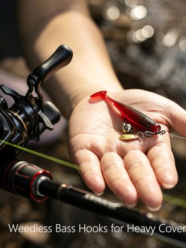 Underspin Lure Hook with weedless Bait Lock Sliding Stainless Steel Sinker (1/0 Silver 12-Pack)