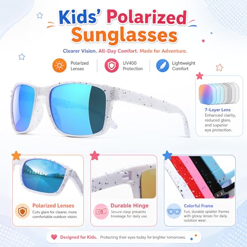 3 Pack Kids Sunglasses Polarized UV Protection Shades for Boys and Girls (A01-black+blackblue+whiteblue)