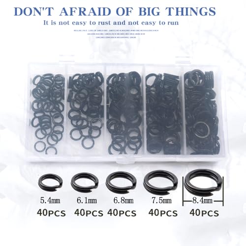 200PCS Heavy Duty Stainless Steel Split Rings (Black)