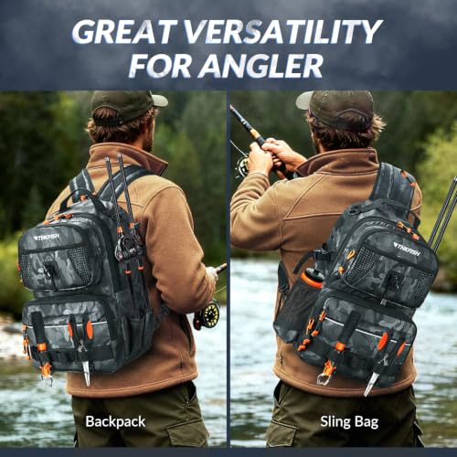 20L Waterproof Fishing Backpack with Tackle Boxes (Black)