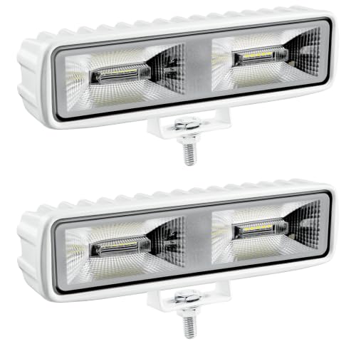 2PCS Led Boat Lights 6inch LED Spreader Lights 48W 120°Flood Light IP67 Waterproof Deck Dock Marine Led Lights Bar for Boat Dock Decking Truck Night Fishing 12 (48W White Housing)