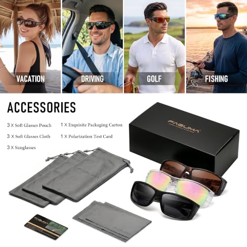 Polarized Sports Sunglasses For Men Women UV400 Protection ((3 Pack)pink+brown+black)