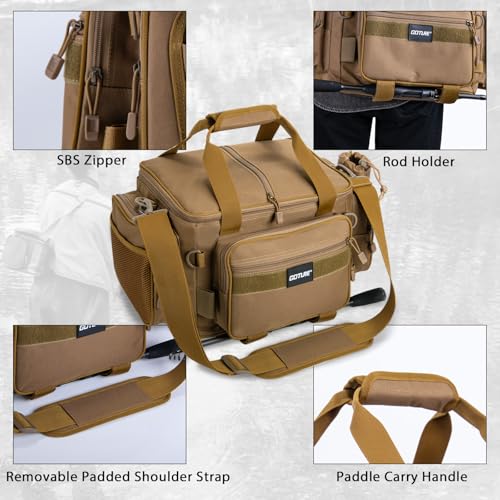 Fishing Tackle Bag with 2PCS 3700 Tackle Boxes (B1:Khaki with 2 3700 Tackle Boxes / Medium)