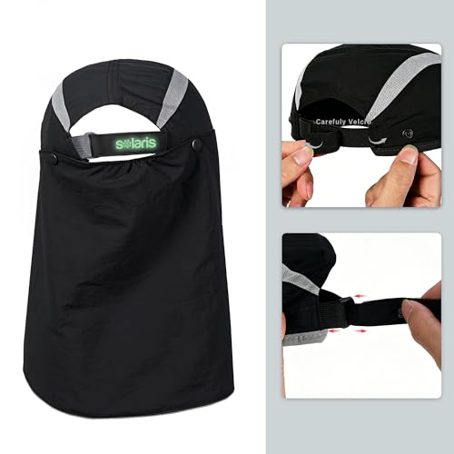 UPF 50+ Fishing Hat with Removable Neck Flap (Black)