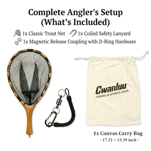 Floating Handcrafted Bamboo Fly Fishing Landing Net (Middle / Straight Handlebar / Glued mesh)