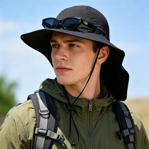 2Pack Sun Hat for Men Women with Neck Flap (2pcs-black&gray)