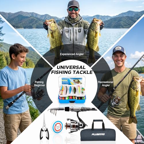 Fishing Rod and Reel Combo Pole Gear Kit Telescopic Beginner (Grey Rod &373pcs Tackle (5.91 ft))