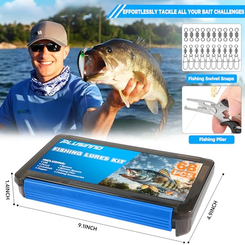 Fishing Lures Tackle Box Gifts for Men (68pcs Fishing Accessories Kit)