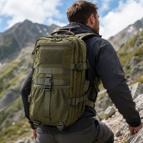 Military Tactical Backpack for Men 25L Molle Hiking Daypack (Green)