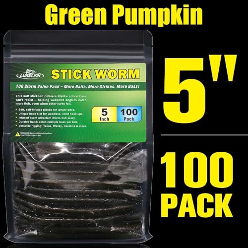 Wacky Worms Soft Plastic for Bass Fishing Lures (2-Green Pumpkin w/black flake / 5")