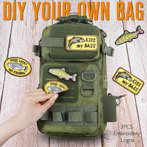 Small Fishing Backpack with Tackle Boxes Fishing Sling Bag DIY Embroidery Patches Tackle Bag Gift for Men Green (A: Fishing Tackle Backpack(green))