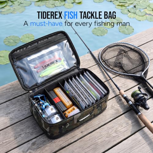 Fishing Tackle Bag with 20 DIY Soft Plastic Bait Bags (Green Camo)