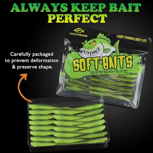 Soft Plastic Baits Forked Tail Fishing Soft Bait for Bass Walleye Trout Crappie Lures Green Flash (Green Flash / 4in-20pcs)