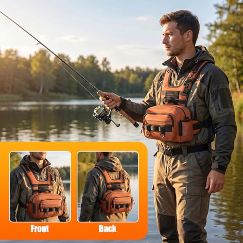 Fishing Chest Pack with Rod Holder (Orange)