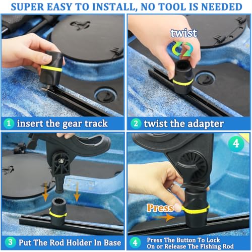 Track Mount Fishing Rod Holder with 360° Adjustable Kayak Track Adapter for Kayak & Boat (Rod Holder - 2 Pack)