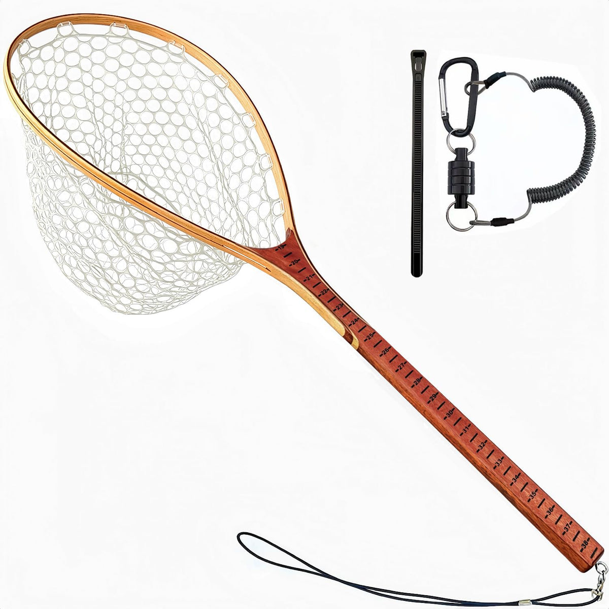 Fly Fishing Landing Net Trout Soft 23.62in Rubber Catch and Release Fish Net with Wooden Handle Frame Magnetic Fly Fish Net