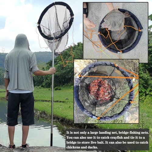 Large Collapsible Bridge Pier Fishing Net Landing Net with Rod