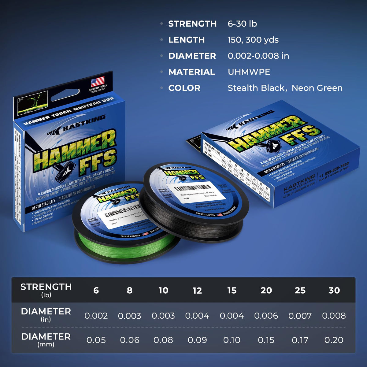 Hammer FFS Braided Fishing Line (Stealth Black / 8LB/150Yds)