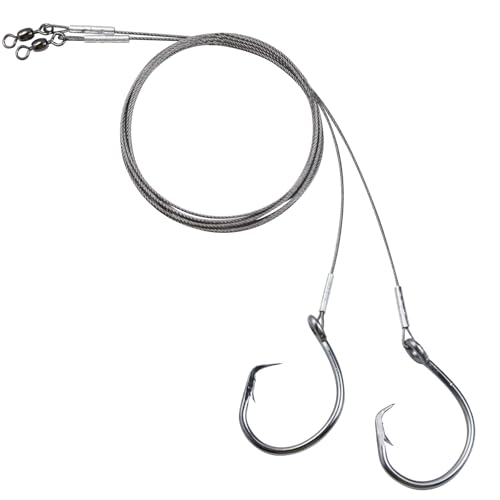 2 Pack Pre Tied Shark Fishing Hook Rigs Heavy Duty Stainless Leader Wire and Big Game Circle Hooks 14 (14/0 - 2 PCS)