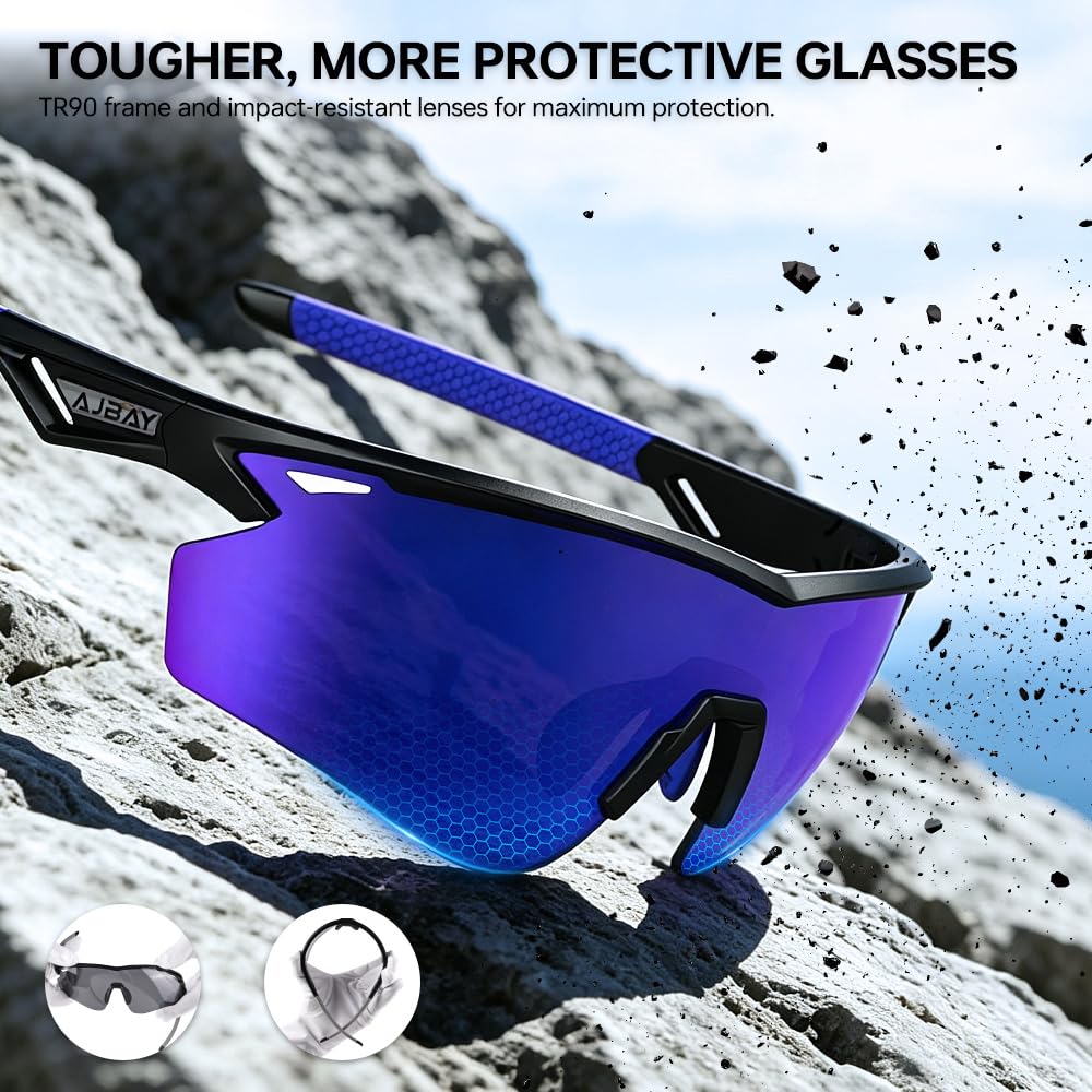 Polarized Running Sunglasses for Men Women Ultra (Elegant Black Blue)