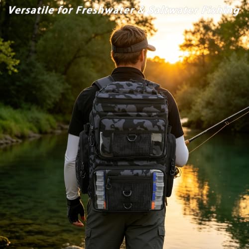 Fishing Tackle Backpack (Camouflage Black)