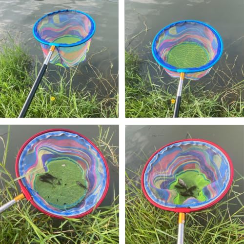 Fishing Nets 2 Pack Retractable Lightweight Landing Nets Stainless Steel Fishing Rod Handles Fishing Nets for Catching and Releasing Fish and Shrimp Frog Nets (Black+red)