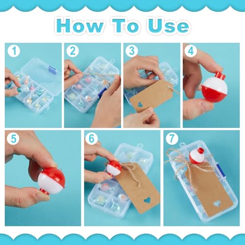 30 Set Fishing Candy Little Tackle Boxes with 30 Fishing Bobber 20M Jute Twine 30 Kraft Paper Tags for Decoration Fishing Party Favors Gone Fishing Theme Supplies (10 Compartments (Non-removable))