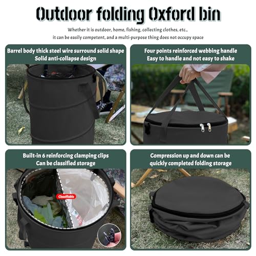 Pop up Camping Trash can with lid (Black)