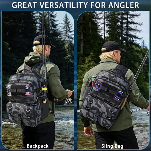 Fishing Backpack with Tackle Boxes (Camouflage Gray)