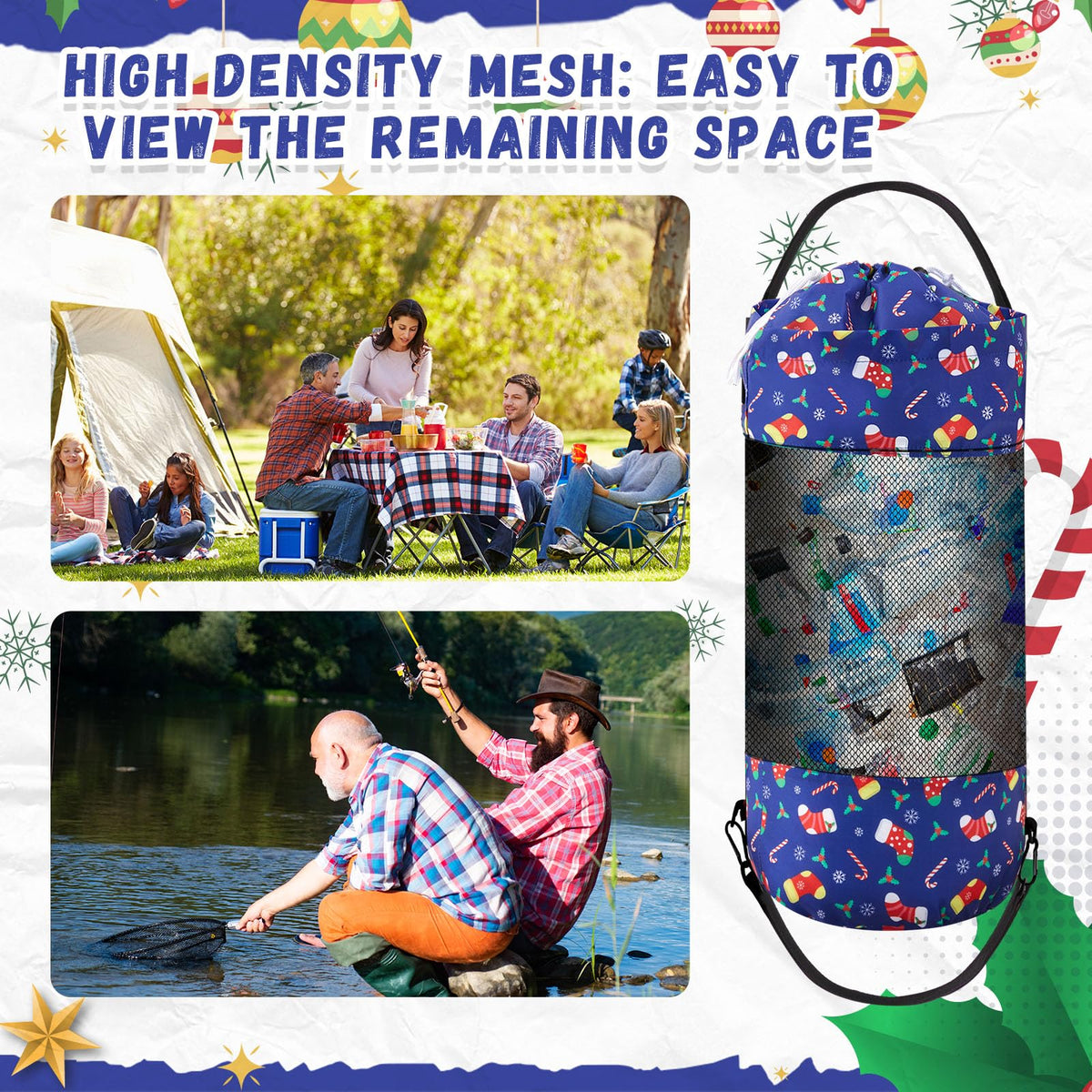 Portable Boat Trash Bags Boat Accessories Container Outdoor Medium Hoop Mesh Trash Bags Reusable Garbage Container Cabin Storage for Men Women Adults Kayak Camper Fishing (Colorful / Stylish Style)