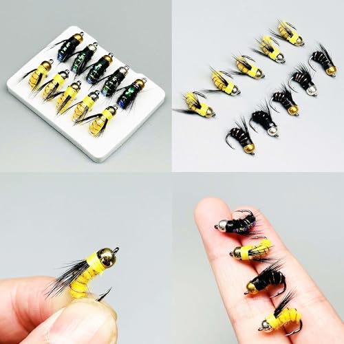 10Pc Fishing Lure #8 Bright Colors Brasshead Bionics Humpy Fly Nymph Wet Flies Insect Bait Pike Trout Salmon Bass Fly Fishing Flies (Yellow&Black)