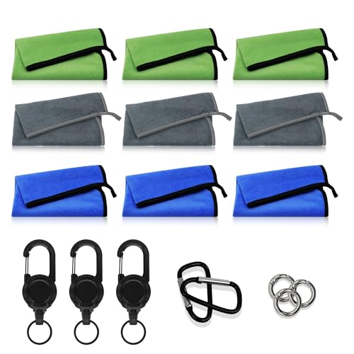 3 Pack Mixed Color Fishing Towels with Clip & Zinger Retractor