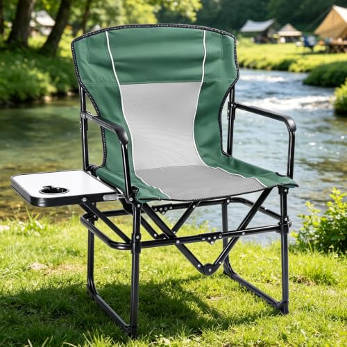 2 Pack Camping Chairs with Side Table & Cup Holder 400 lbs (Green)