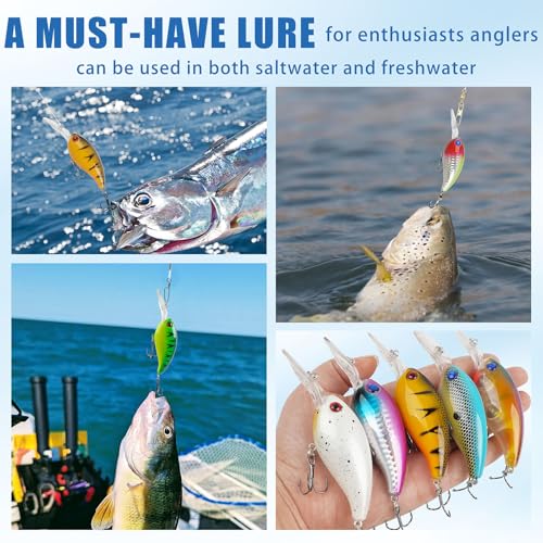 Crankbait Fishing Lures Hard Bait Shallow Diving Crank Bait Lifelike Swimbait Lures for Bass Trout Walleye Pike Freshwater Saltwater Fishing Lure (B-8pcs-3.9in/0.5oz)
