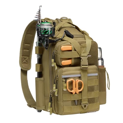 Convertible Fishing Backpack Sling Bag with Rod Holder