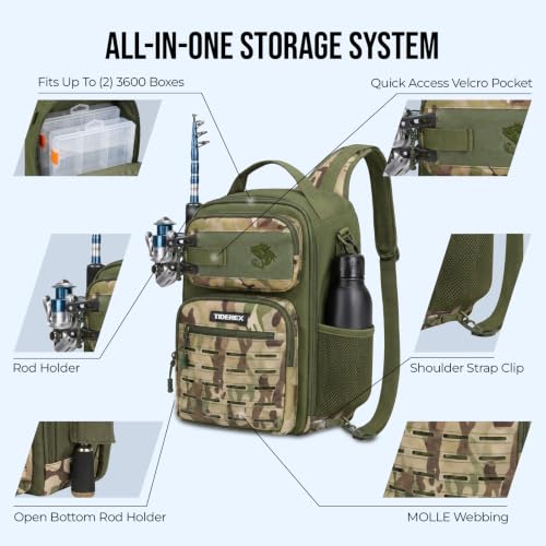 Fishing Sling Bag with 3500 Tackle Box & Fishing Gear (Woodland Camo)