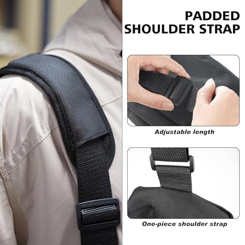 20 inch Drawstring Crossbody Fishing Bag with Front Pocket Rod Holder Belt (Black)