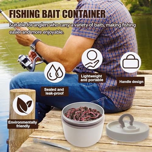 Fishing Bait Container Organizer with Handle Insulated Breathable Live Bait Box Stainless Steel Worm Storage Tank for Nightcrawlers Keeps Bait Fresh and Alive (circle 650ml)